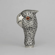 Load image into Gallery viewer, Antique French .800 Silver Dress Cane or Parasol Handle, Parrot Bird Head, Glass Eyes