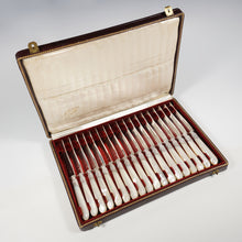 Load image into Gallery viewer, Antique French Sterling Silver Set of 18 Knives, Mother of Pearl Handles, Cutlery Knife Service