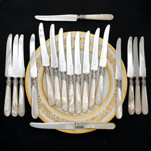 Load image into Gallery viewer, Antique French Sterling Silver Set of 18 Knives, Mother of Pearl Handles, Cutlery Knife Service