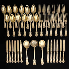 Load image into Gallery viewer, Antique French Sterling Silver 39pc Flatware Set, Knives, Gold Vermeil