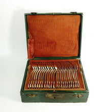 Load image into Gallery viewer, Antique French Sterling Silver 39pc Flatware Set, Knives, Gold Vermeil
