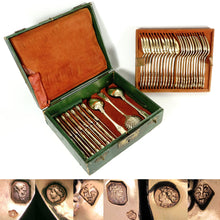 Load image into Gallery viewer, Antique French Sterling Silver 39pc Flatware Set, Knives, Gold Vermeil