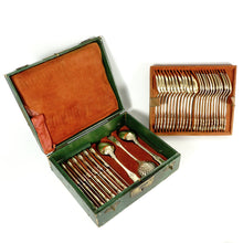 Load image into Gallery viewer, Antique French Sterling Silver 39pc Flatware Set, Knives, Gold Vermeil