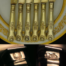 Load image into Gallery viewer, Antique French Sterling Silver 39pc Flatware Set, Knives, Gold Vermeil