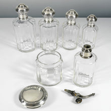 Load image into Gallery viewer, French Sterling Silver Glass Perfume Bottle Powder Jar Set Vanity Dresser Table