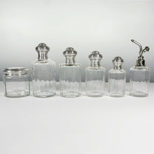 Load image into Gallery viewer, French Sterling Silver Glass Perfume Bottle Powder Jar Set Vanity Dresser Table