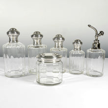 Load image into Gallery viewer, French Sterling Silver Glass Perfume Bottle Powder Jar Set Vanity Dresser Table