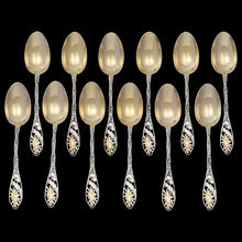 Load image into Gallery viewer, Art Nouveau French Sterling Silver Tea Spoons Set, Sugar Tongs, Strainer, Thistle, Poppies