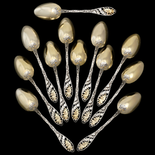 Load image into Gallery viewer, Art Nouveau French Sterling Silver Tea Spoons Set, Sugar Tongs, Strainer, Thistle, Poppies