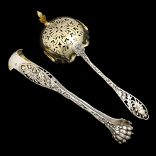 Load image into Gallery viewer, Art Nouveau French Sterling Silver Tea Spoons Set, Sugar Tongs, Strainer, Thistle, Poppies