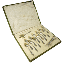 Load image into Gallery viewer, Art Nouveau French Sterling Silver Tea Spoons Set, Sugar Tongs, Strainer, Thistle, Poppies