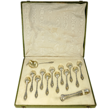 Load image into Gallery viewer, Art Nouveau French Sterling Silver Tea Spoons Set, Sugar Tongs, Strainer, Thistle, Poppies