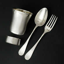 Load image into Gallery viewer, Antique French Sterling Silver 4pc Flatware, Tumbler Cup, Napkin Ring, Boxed Gift Set