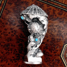 Load image into Gallery viewer, French Silver Wax Seal Stamp, Turquoise Cabochons, Art Nouveau Sea Shell Motif