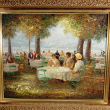 Load image into Gallery viewer, Alexander Thiele German Beer Garden Café Over the Starnberger See, Oil Painting on Canvas