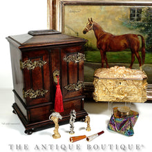 Load image into Gallery viewer, Antique Victorian Wood Cigar Cabinet, Table Top Display Presenter Box, Double Door, Drawer &amp; Hidden Match Striker
