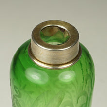 Load image into Gallery viewer, Antique French Sterling Silver Green Glass Liquor Flask