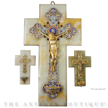 Load image into Gallery viewer, Antique French Champleve Enamel Bronze & White Onyx Holy Water Font