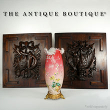 Load image into Gallery viewer, Antique Black Forest Carved Wood Panels PAIR Animal Plaques Hunting Game Trophy
