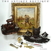 Load image into Gallery viewer, Antique Black Forest Double Inkwell, Hand Carved Wood Ibex Figure