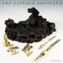 Load image into Gallery viewer, Antique French Gilt Bronze Owl Wax Seal Desk Stamp, with Stand Holder, Signed & Dated 1909