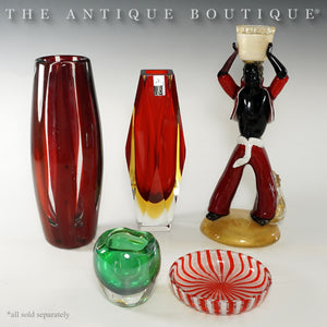 Murano Art Glass Vase IVR Mazzega Red & Purple Striped Vintage Mid-Century