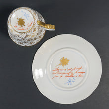 Load image into Gallery viewer, French Le Tallec Paris Porcelain Cup Saucer Demitasse Raised Gold Fleur de Lis Pattern