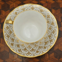 Load image into Gallery viewer, French Le Tallec Paris Porcelain Cup Saucer Demitasse Raised Gold Fleur de Lis Pattern