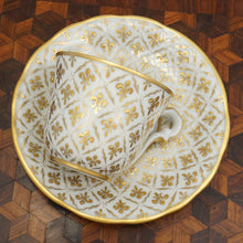 Load image into Gallery viewer, French Le Tallec Paris Porcelain Cup Saucer Demitasse Raised Gold Fleur de Lis Pattern