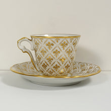Load image into Gallery viewer, French Le Tallec Paris Porcelain Cup Saucer Demitasse Raised Gold Fleur de Lis Pattern