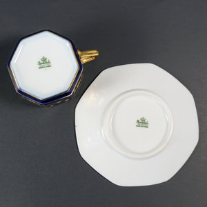 Art Deco Rosenthal German Porcelain Cup Saucer Demitasse Raised Gold Encrusted Enamel Cobalt Blue