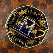 Load image into Gallery viewer, Art Deco Rosenthal German Porcelain Cup Saucer Demitasse Raised Gold Encrusted Enamel Cobalt Blue