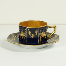Load image into Gallery viewer, Art Deco Rosenthal German Porcelain Cup Saucer Demitasse Raised Gold Encrusted Enamel Cobalt Blue