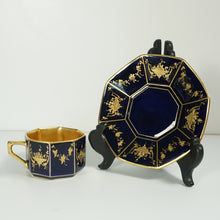 Load image into Gallery viewer, Art Deco Rosenthal German Porcelain Cup Saucer Demitasse Raised Gold Encrusted Enamel Cobalt Blue
