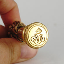 Load image into Gallery viewer, Antique Victorian Bronze Wax Seal Desk Stamp Equestrian Horse Head Figure
