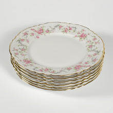 Load image into Gallery viewer, Hutschenreuther Bavaria Germany Set of 6 Porcelain Plates Richelieu Pattern, Gilt Trim, Pink Roses