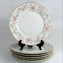 Load image into Gallery viewer, Hutschenreuther Bavaria Germany Set of 6 Porcelain Plates Richelieu Pattern, Gilt Trim, Pink Roses