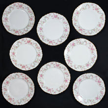 Load image into Gallery viewer, 8 Hutschenreuther Bavaria Germany Porcelain Plates Set Richelieu Roses Gilt Trim