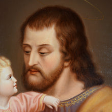 Load image into Gallery viewer, Antique Religious Portrait of Saint Joseph & Baby Jesus French or Austrian School Oil Painting on Canvas