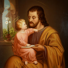 Load image into Gallery viewer, Antique Religious Portrait of Saint Joseph & Baby Jesus French or Austrian School Oil Painting on Canvas
