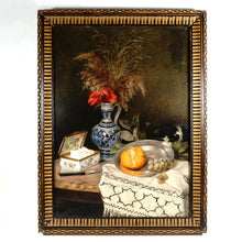 Load image into Gallery viewer, Still Life Portrait Cat and Fruit, 19thc German Oil Painting Signed