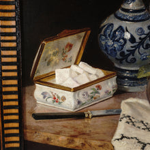 Load image into Gallery viewer, Still Life Portrait Cat and Fruit, 19thc German Oil Painting Signed