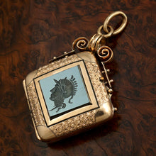 Load image into Gallery viewer, Antique Victorian Gold Filled Locket Pendant Hematite Intaglio Centurion