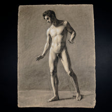 Load image into Gallery viewer, Antique French Academic Charcoal Life Drawing of Standing Male Figure