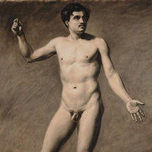 Load image into Gallery viewer, Antique French Academic Male Portrait Study Charcoal Life Drawing
