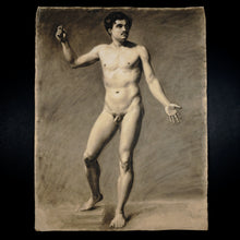 Load image into Gallery viewer, Antique French Academic Male Portrait Study Charcoal Life Drawing
