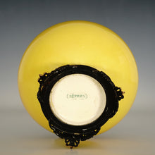 Load image into Gallery viewer, Antique French Sevres Optat Milet Ceramic Rose Bowl Vase, Yellow Glaze, Blackened Bronze