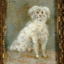 Load image into Gallery viewer, Antique French Miniature Portrait of a Dog, Signed Gouache Watecolor Painting