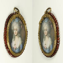 Load image into Gallery viewer, Antique French Miniature Portrait Painting, Gilt Bronze & Garnet Jeweled Frame