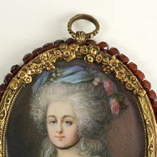 Load image into Gallery viewer, Antique French Miniature Portrait Painting, Gilt Bronze & Garnet Jeweled Frame